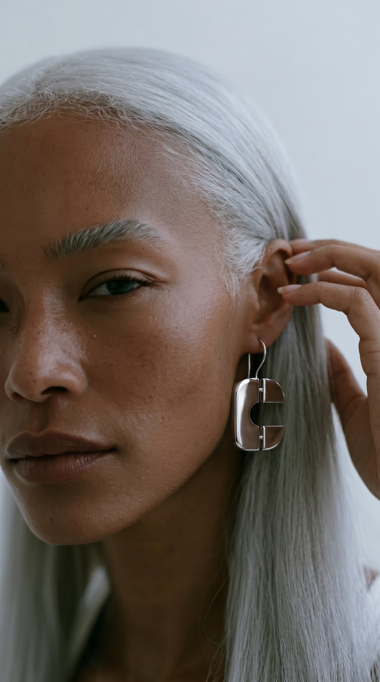 The earring worn by a model